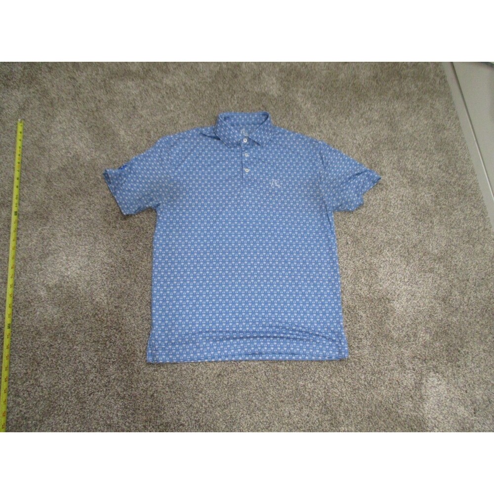 RhoBack Men's Short Sleeve Performance Polo S Palm Tree Golf Cart blue